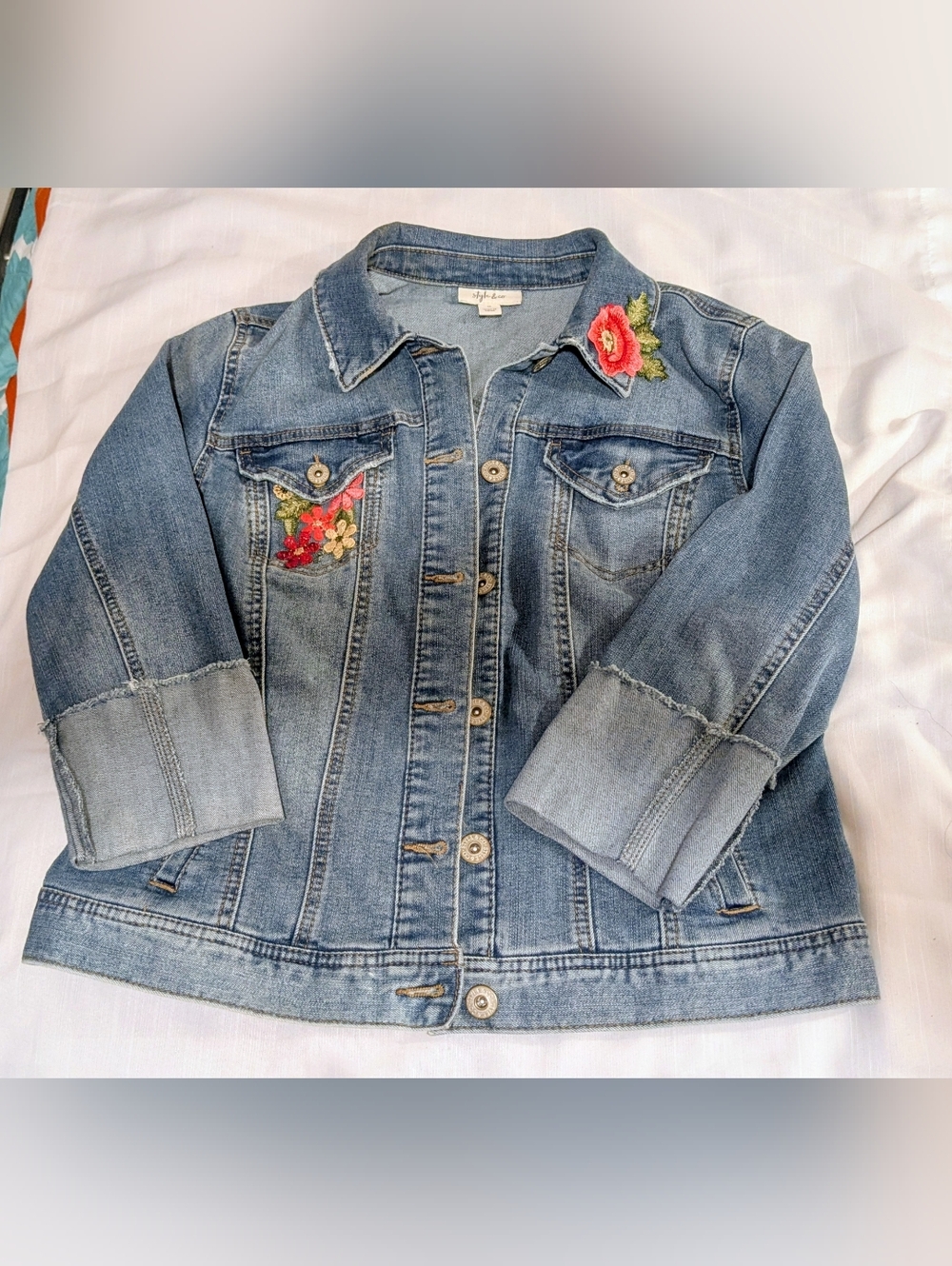 Style & Co embroidered denim jacket is a vintage-inspired piece Sz M